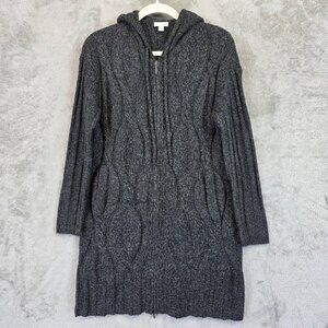 J Jill Cardigan Sweater Womens Small Gray Hooded Full Zip Long Cable Knit